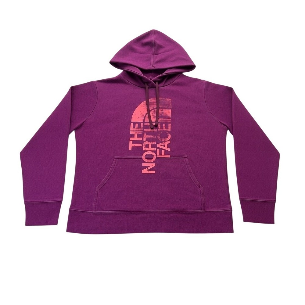 The North Face Logo Fleece Pullover Hoodie Women L Purple Pink